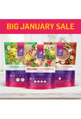 BIG January Sale! - x1 Organic ProteinMax Chocolate, x1 Organic Clever Choc and x1 Organic Smartea - Normal SPR £129.97